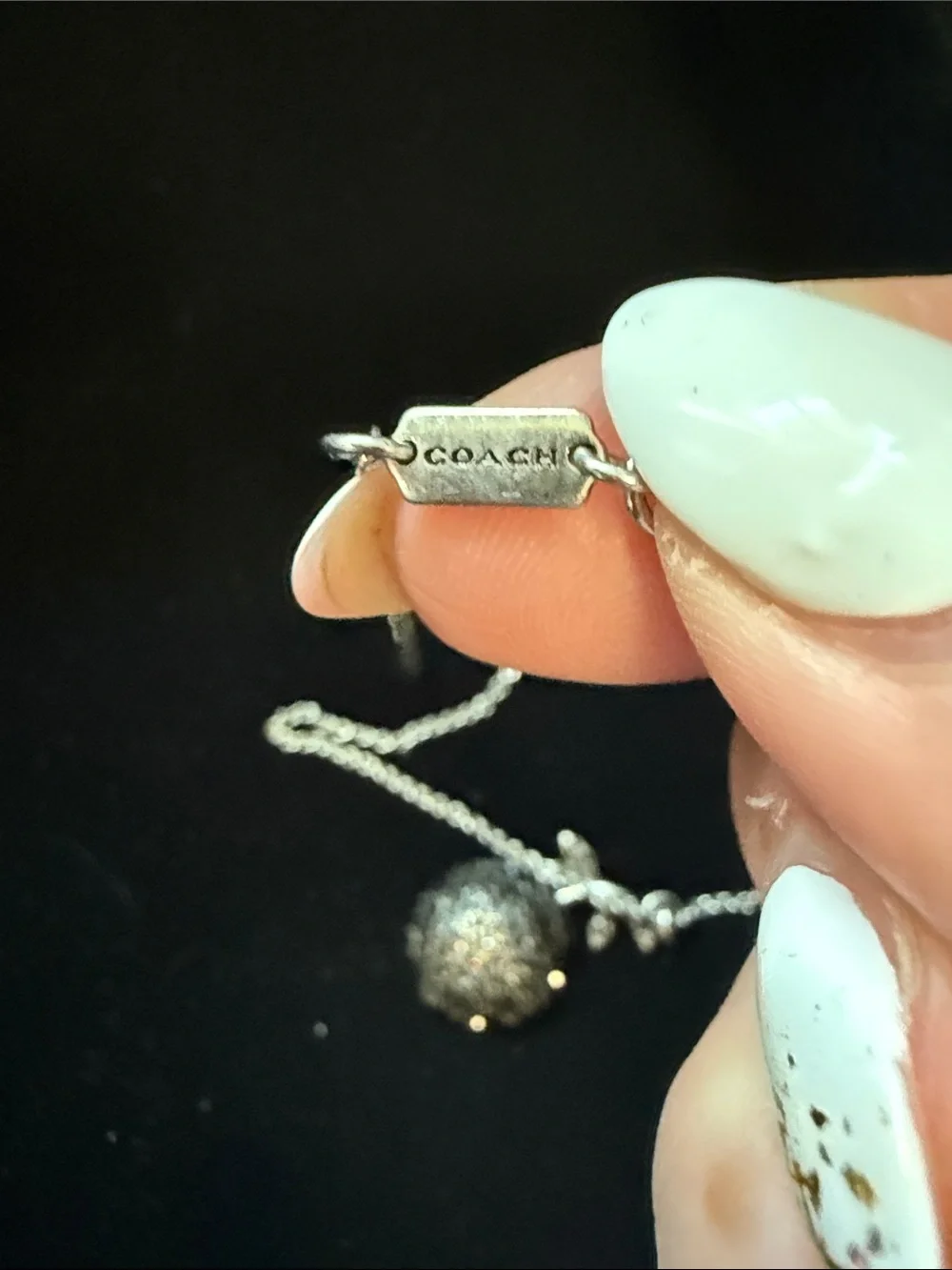 Coach Silver-Tone Black Crystal  Pendant Necklace - 18